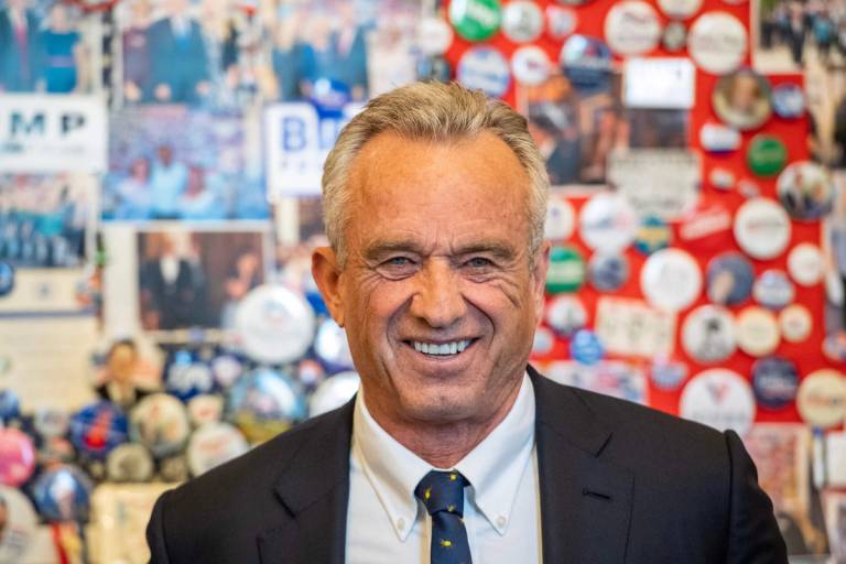 Robert Kennedy Jr., 2024 presidential hopeful, meets with people at the New Hampshire State House Visitor Center, in Concord, New Hampshire, on June 1, 2023