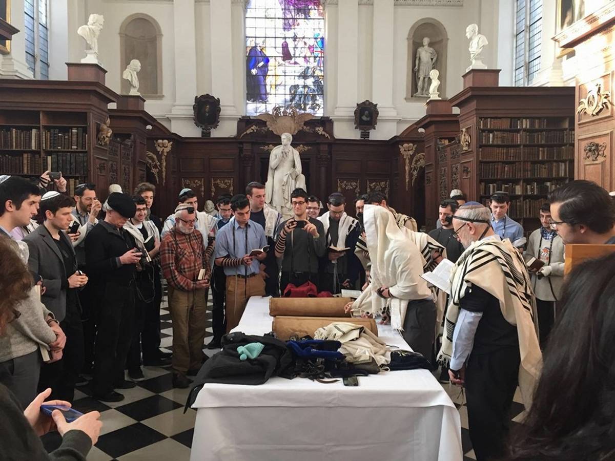 The Torah service inside Trinity College’s Wren Library. (Image courtesy of the author)