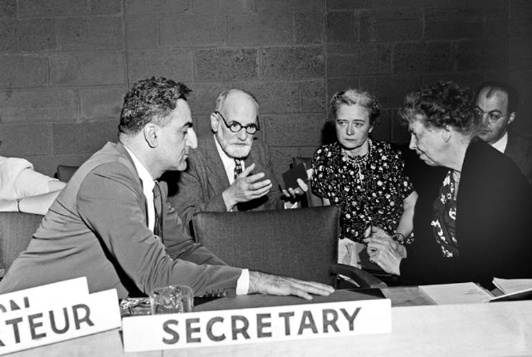 René Cassin, in glasses, with Eleanor Roosevelt and other members of the U.N. Commission on Human Rights in 1949.(UN Photo)