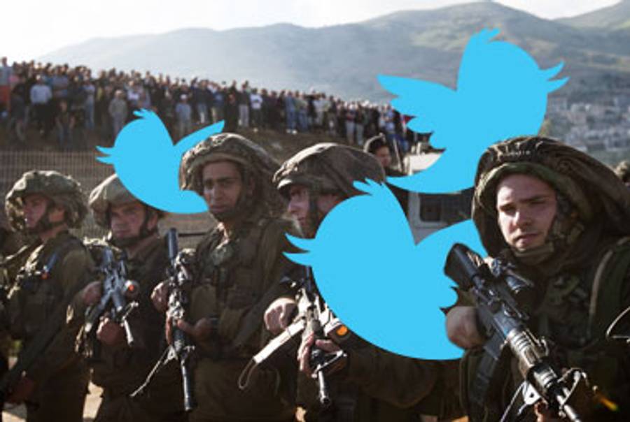 Israeli soldiers and their Twitter allies.(Menahem Kahana/AFP/Getty Images/Ye Olde Tablet Photoshoppe)