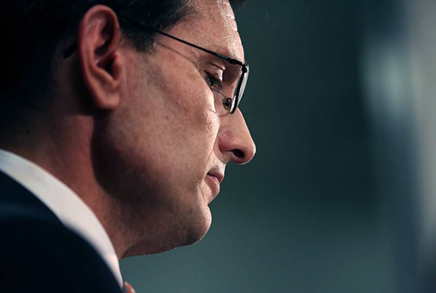 House Majority Leader Eric Cantor addresses a news conference after telling the Republican caucus that he will resign his post on June 11, 2014 in Washington, DC. (Chip Somodevilla/Getty Images)