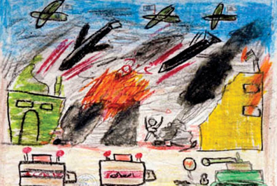 A drawing from “A Child’s View From Gaza.”(Courtesy Susan Johnson, Middle East Children’s Alliance, Young Palestinian Artists of Gaza)