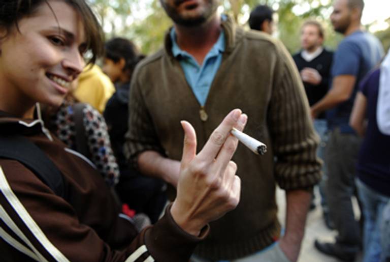 A joint-rolling contest at Ben-Gurion University. (David Buimovitch/AFP/Getty Images)