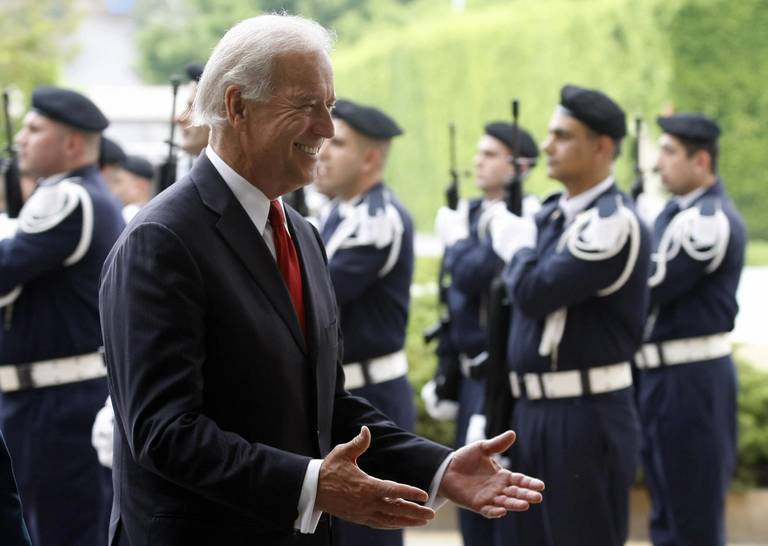 Then-Vice President Joe Biden arrives in the presidential palace of Baabda, east of Beirut, in 2009