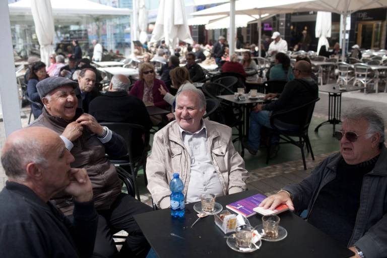 Members of the French community at a coffee shop in Netanya, Israel