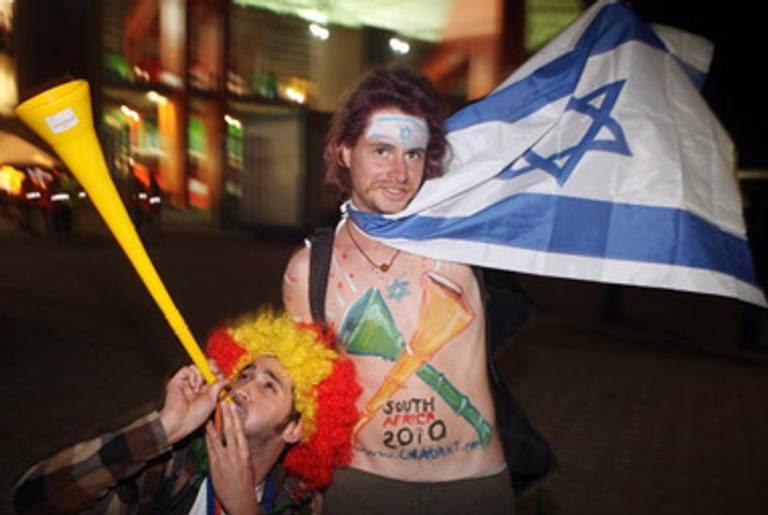 Israeli soccers fans outside the Mbombela stadium in South Africa after a World Cup match.(Paballo Thekiso/AFP/Getty Images)