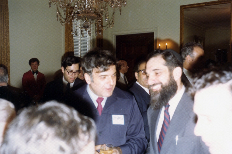 Yosef Hayim Yerushalmi, at center, talks with Isadore Twersky, right, Cambridge, 1976