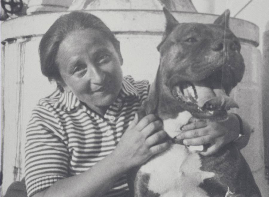 Rudolphina Menzel and her first boxer dog, Mowgli, early 1920s, Austria