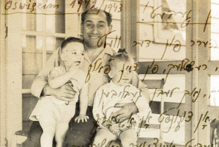 Isaia Eiger with his grandchildren, Rosanne Zaidenweber (the author’s mother) and Gary Zaidenweber in Minneapolis, c. 1958, and his manuscript.(Courtesy of the author)