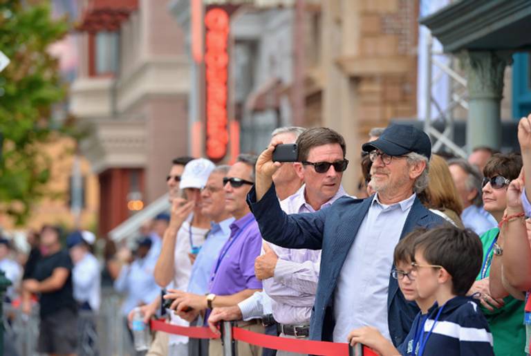 Steven Spielberg films the grand opening of Transformers The Ride - 3D at Universal Orlando on June 20, 2013.(Gustavo Caballero/Getty Images)