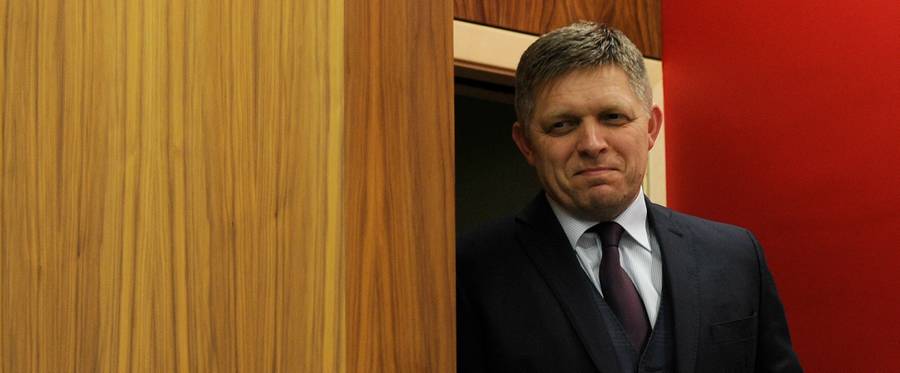 Prime Minister Robert Fico, the leader of the left-wing Smer-Social Democracy party, arrives for a press conference at party headquarters in Bratislava, Slovakia, March 6, 2016.  