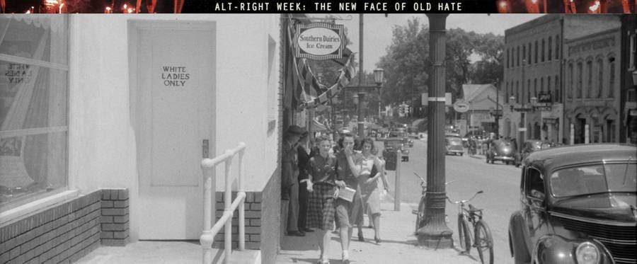 Street scene near bus station in Durham, North Carolina in 1940.
