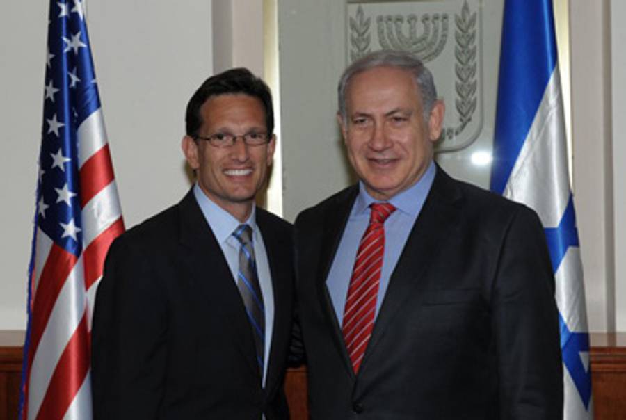 Rep. Eric Cantor and Prime Minister Netanyahu yesterday.(Prime Minister of Israel/Facebook)