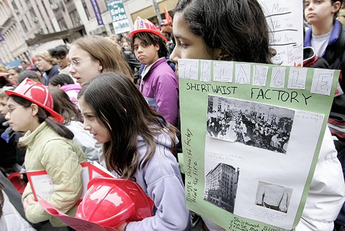 School children at the commemoration of the 95th anniversary of the Triangle Factory Fire on March 24, 2006 in New York City. (Stephen Chernin/Getty Images)