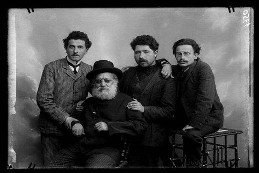 From left: Agnon, Alexander Ziskind Rabinowitz (Azar), Y.H. Brenner, and David Shimoni in 1910.