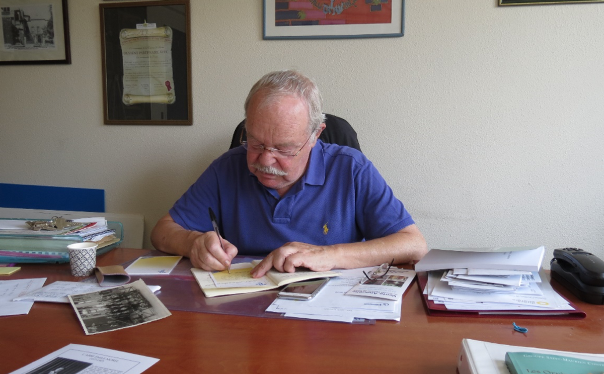 Michel Dluto, in his office in Le Communauté Israelite de la Varenne St.-Maur-des-Fossés, located in La Varenne St.-Hilaire. August, 2016. (Photo: Clare Church)