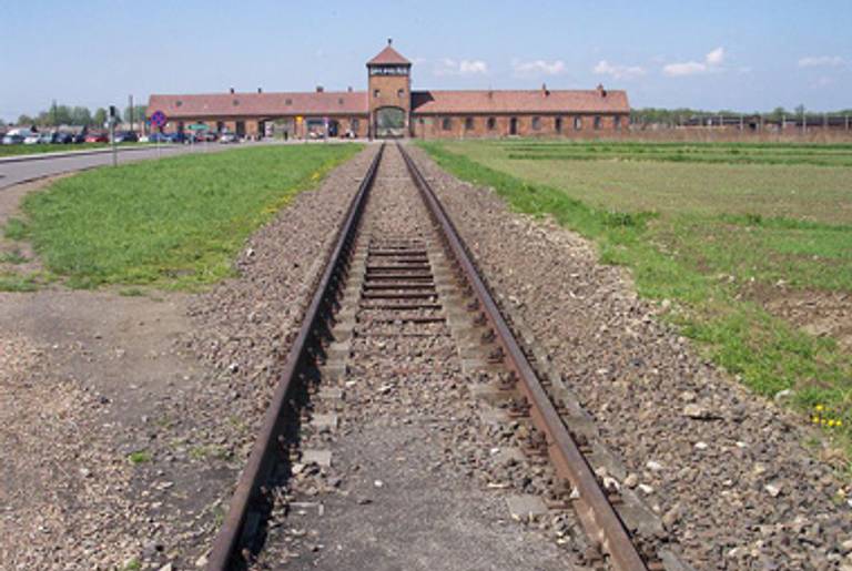 The railroad track leading to Birkenau.(Wikipedia)