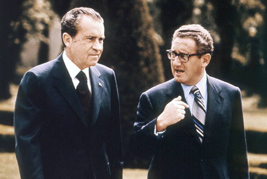President Richard Nixon and National Security Advisor Henry Kissinger walk during a visit to Vienna, Austria in May 1972. (AFP/Getty Images)