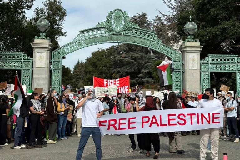 A pro-Palestine student protest takes place at the University of California, Berkeley's Sather Gate on Oct. 16, 2023