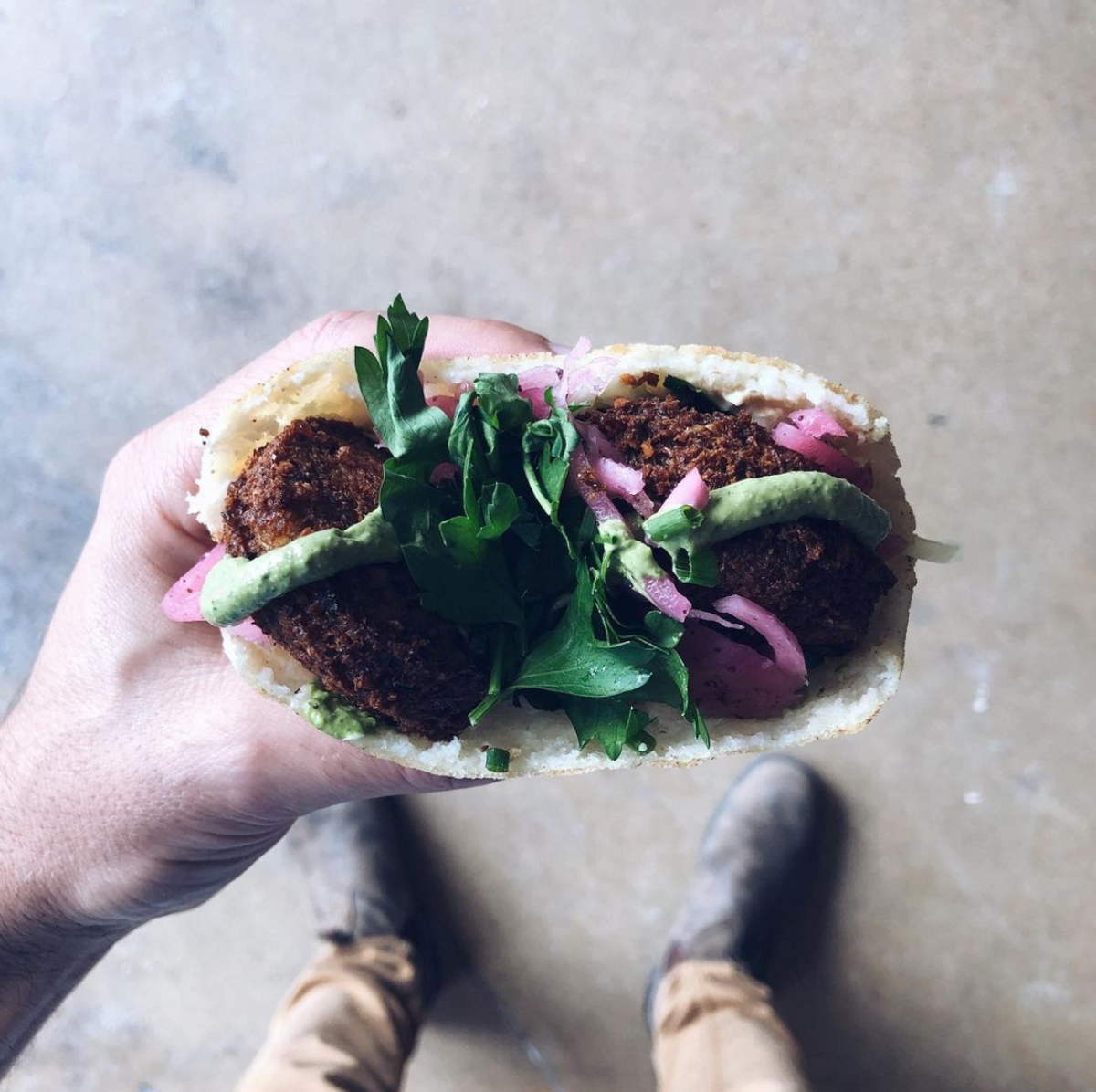 Zak the Baker’s gluten-free ‘arepita’ with falafel