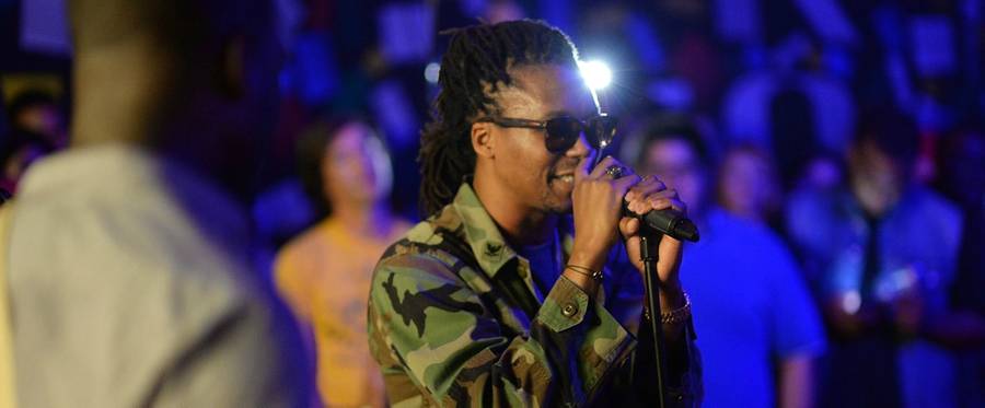 Lupe Fiasco performing in Los Angeles, California, September 10, 2014. 