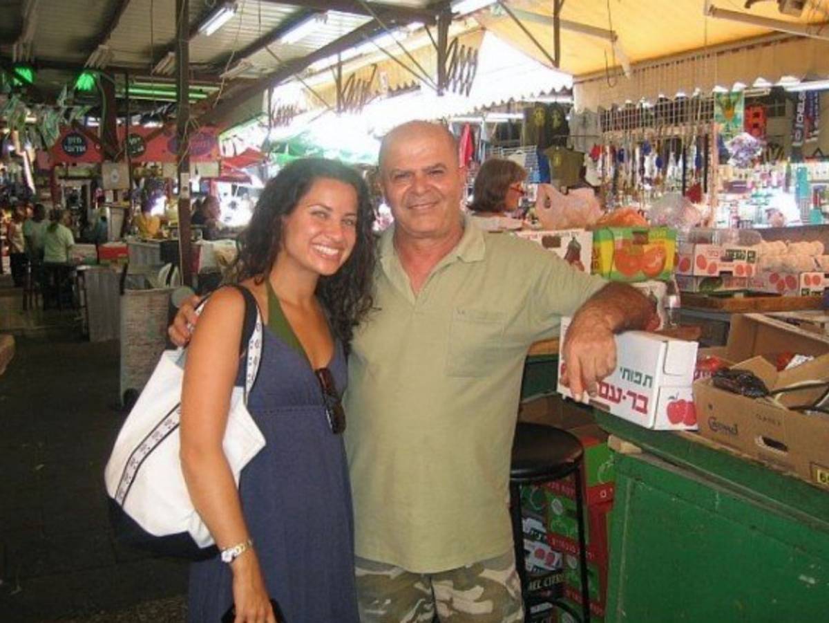 The author with her uncle Ezra at Shuk HaCarmel