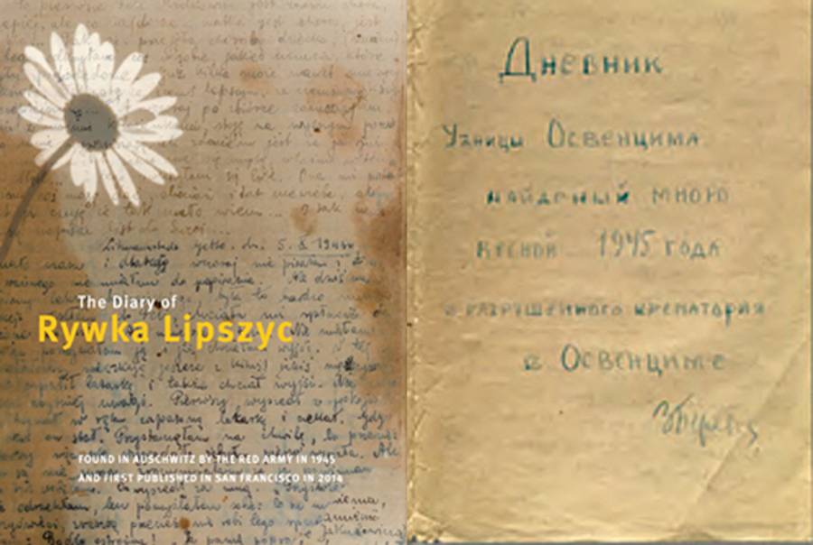 L: Cover of The Diary of Rywka Lipszyc; R: Note written by former Red Army doctor Zinaida Berezovskaya about where she found the book. (The Diary of Rywka Lipszyc)