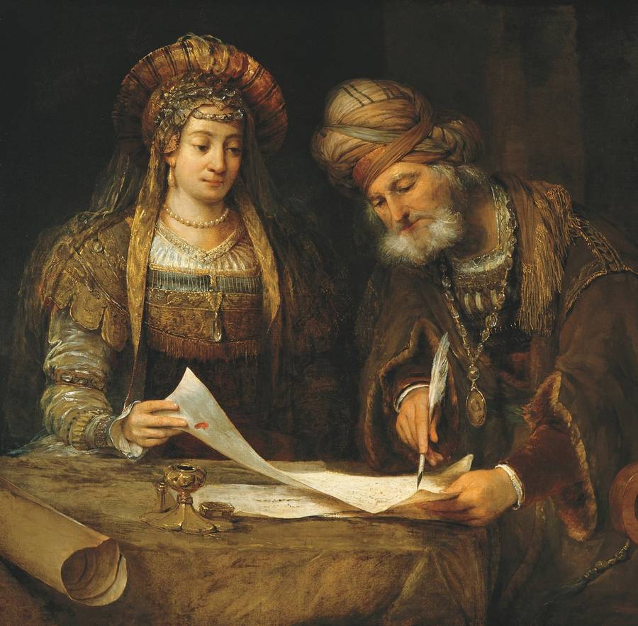 Aert de Gelder, ‘Esther and Mordecai Writing the First Purim Letter,’ circa 1685