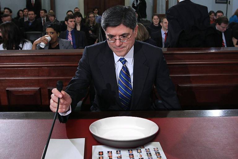 Jack Lew, center, without kosher food.(Photoillustration Tablet Magazine; original photos Mark Wilson/Getty Images and Shutterstock)