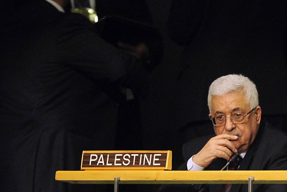 President Abbas at the United Nations yesterday.(Emmanuel Dunand/AFP/Getty Images)