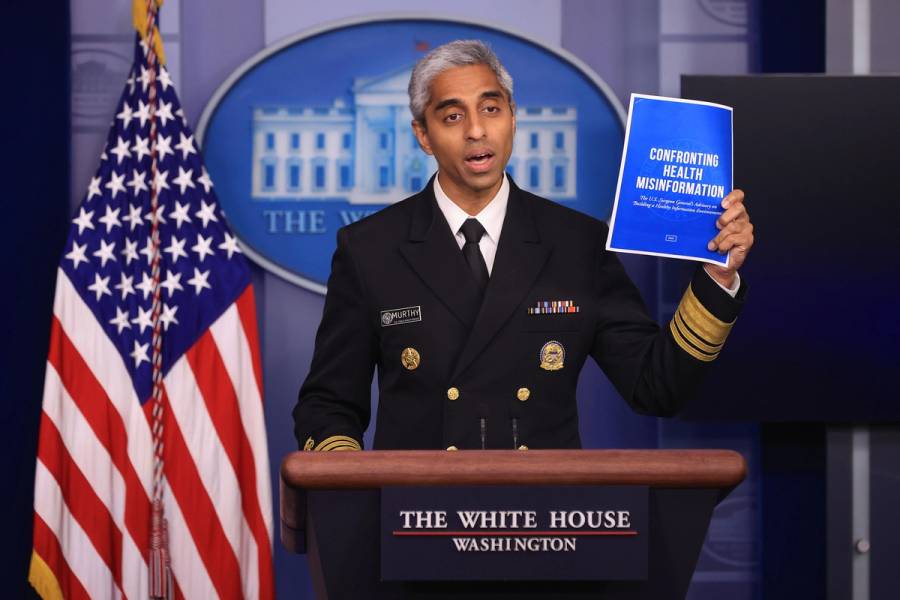 U.S. Surgeon General Vivek Murthy at the White House on July 15, 2021, to announce the publication of a Surgeon General's advisory titled, 'Confronting Health Misinformation’