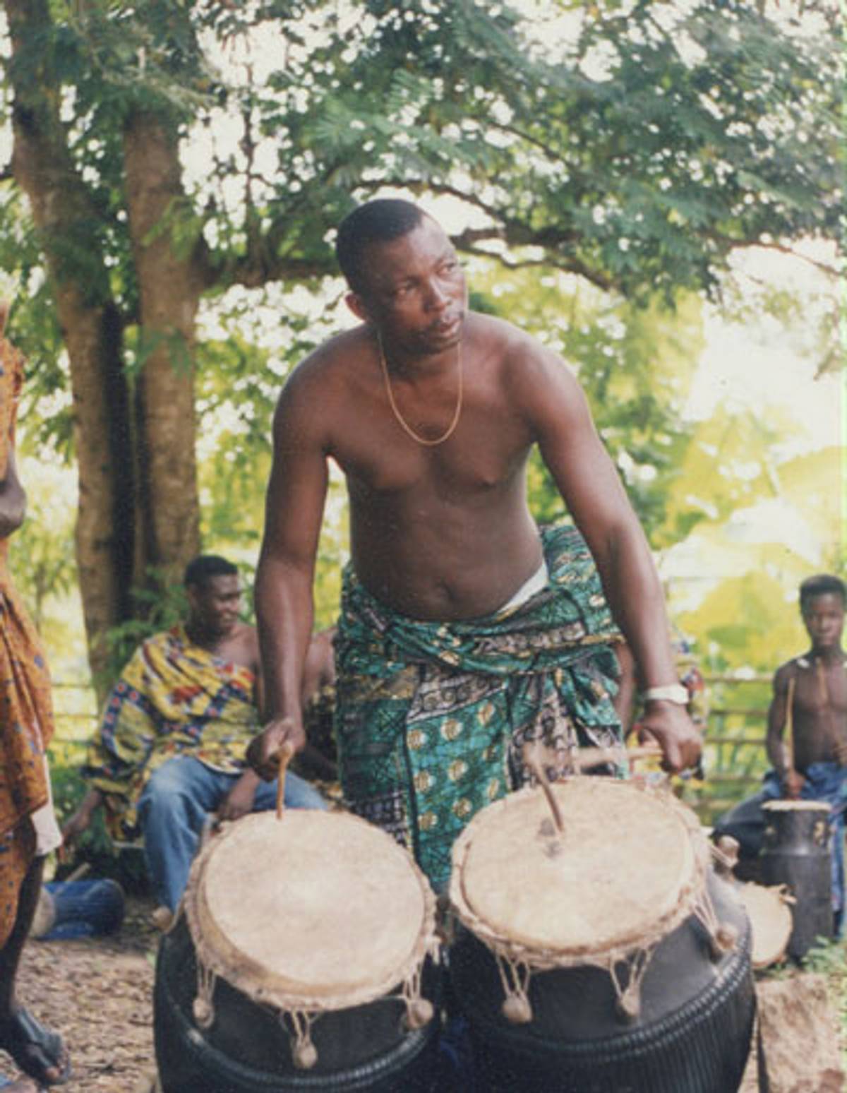 Kwame Obeng playing the atumpan, or talking drums. (Photo: Alexander Gelfand)