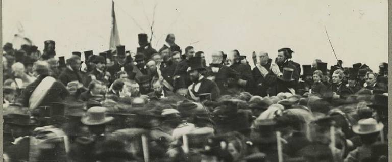The only confirmed photo of Abraham Lincoln at Gettysburg, some three hours before the speech, November 19, 1863