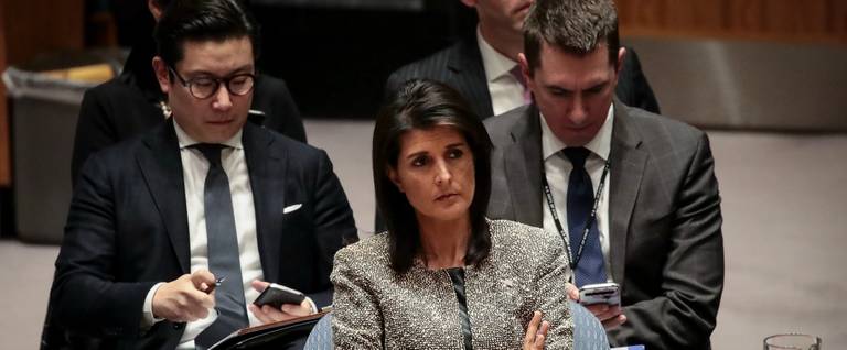Nikki Haley, U.S. ambassador to the United Nations, looks on during an emergency meeting of the United Nations Security Council concerning North Korea's nuclear ambitions, at the United Nations headquarters, November 29, 2017 in New York City.