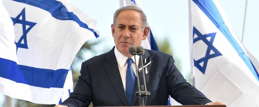 Israeli Prime Minister Benjamin Netanyahu speaks during the funeral of former Israeli President and Prime Minister Shimon Peres at Jerusalem's Mount Herzl national cemetery on Sept. 30, 2016.