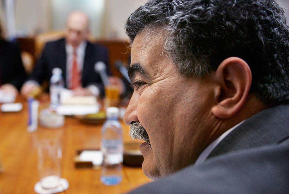 Israeli Defense Minister Amir Peretz at a weekly Cabinet meeting on April 29, 2007, in Jerusalem.(Yoav Lemmer/Getty Images)