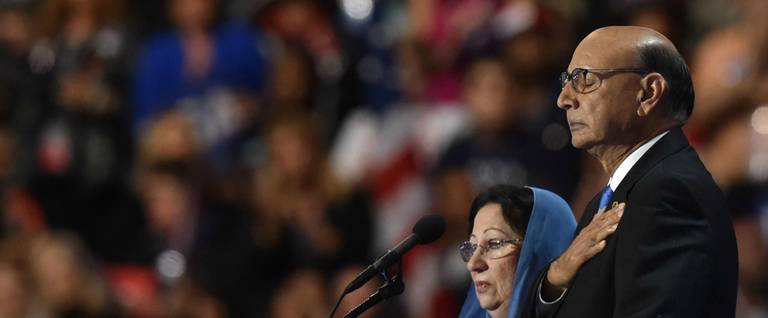 Khizr and Ghazala Khan onstage at the Democratic National Convention in Philadelphia, Pennsylvania, July 28, 2016. 
