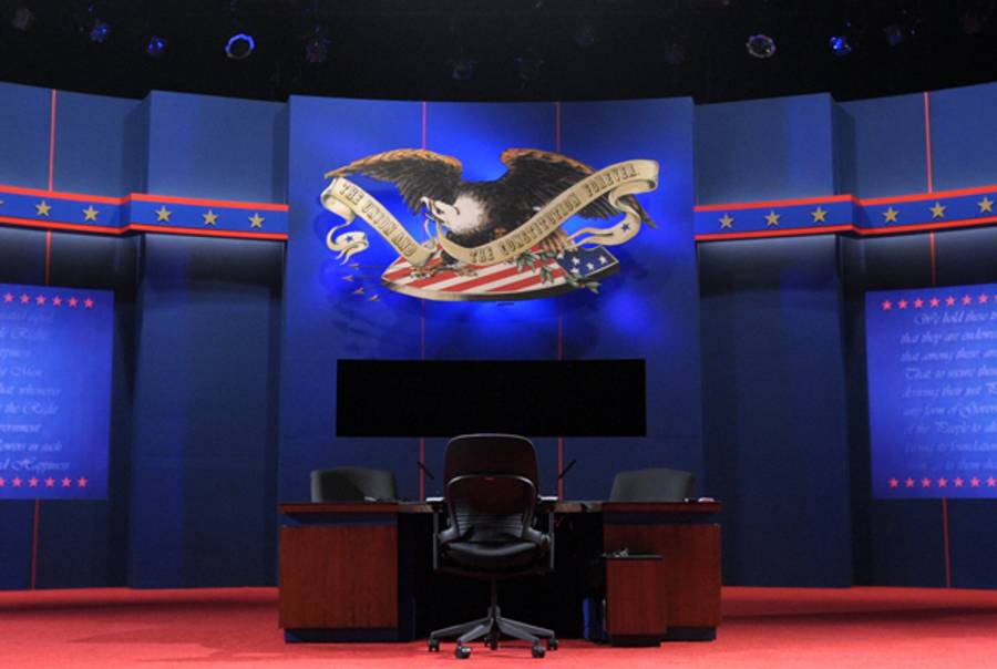 The stage prior to the vice presidential debate. (SAUL LOEB/AFP/GettyImages)
