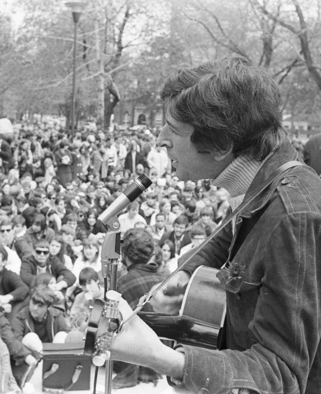 Leonard Cohen performing at the love-in at Queen's Park, Toronto, 1967
