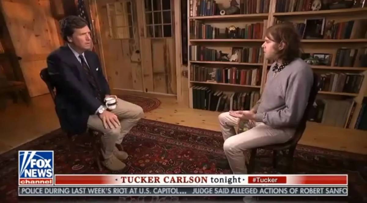 Pink is interviewed by Tucker Carlson on Carlson's Fox News show