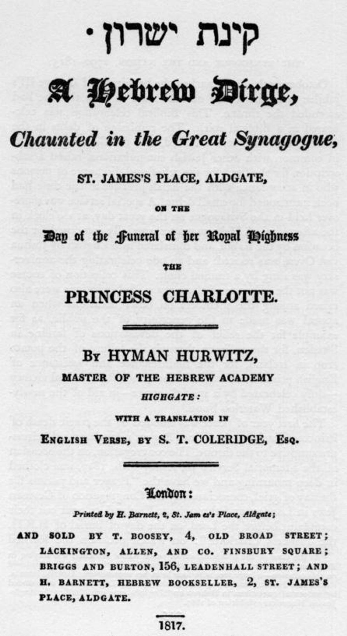 Poem on funeral of Princess Charlotte, 1817 (JCR-UK)