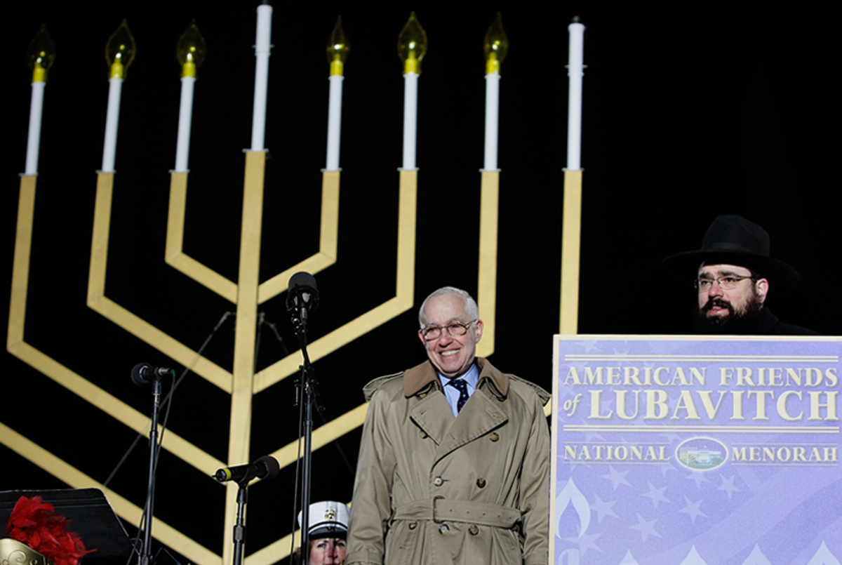 U.S. Attorney General Michael Mukasey at a ceremony to light the National Menorah at the Ellipse, south of the White House, Dec. 4, 2007. (Photo by Alex Wong/Getty Images)