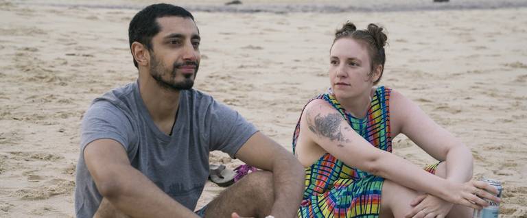 Riz Ahmed (L) and Lena Dunham in the Season 6 premiere of 'Girls.'