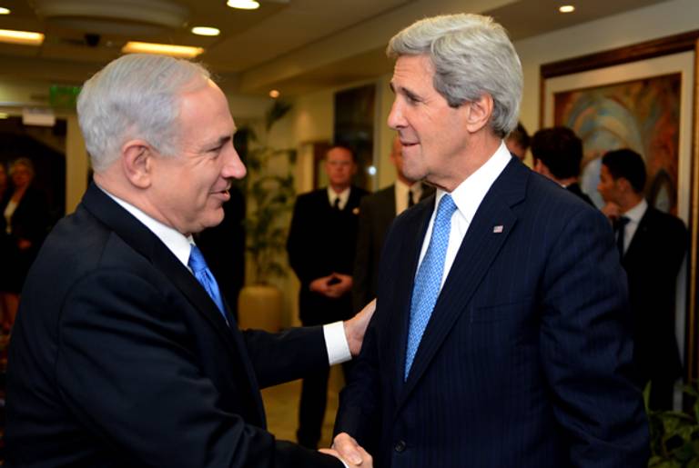  U.S. Secretary of State John Kerry meets with Israeli Prime Minister Benjamin Netanyahu in his office on April 8, 2013 in Jerusalem, Israel. (Matty Stern/U.S. State Department via Getty Images)