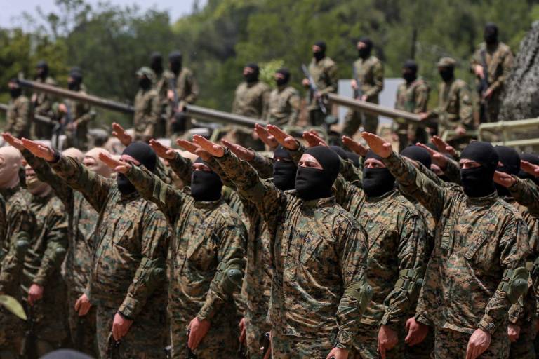 ‘For U.S. policymakers, synergy between the LAF/ISF and Hezbollah is baked into their policy.’ Hezbollah fighters during a military exercise in the Lebanese village of Aramta, May 21, 2023.
