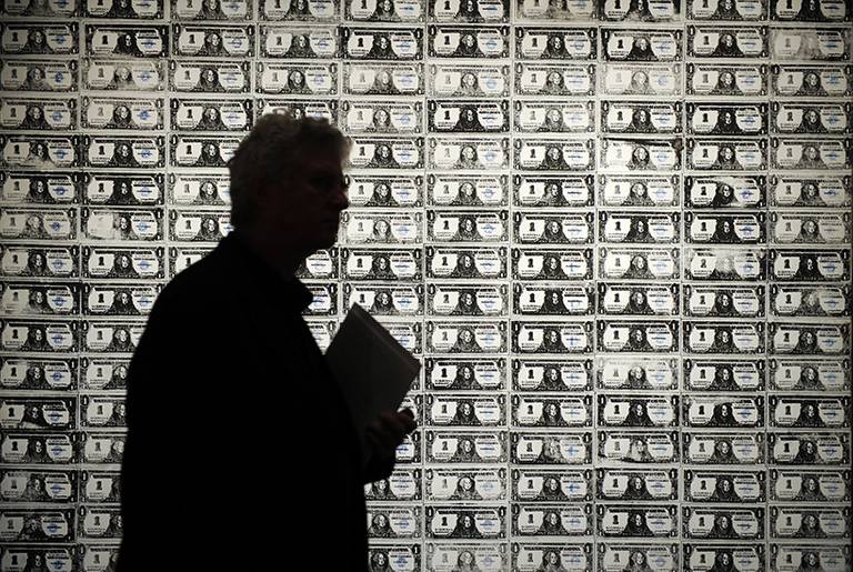 "200 One Dollar Bills" by Andy Warhol is on display during a preview of Sotheby's impressionist and modern art sale in New York, October 30, 2009.(Emmanuel Dunand/AFP/Getty Images)