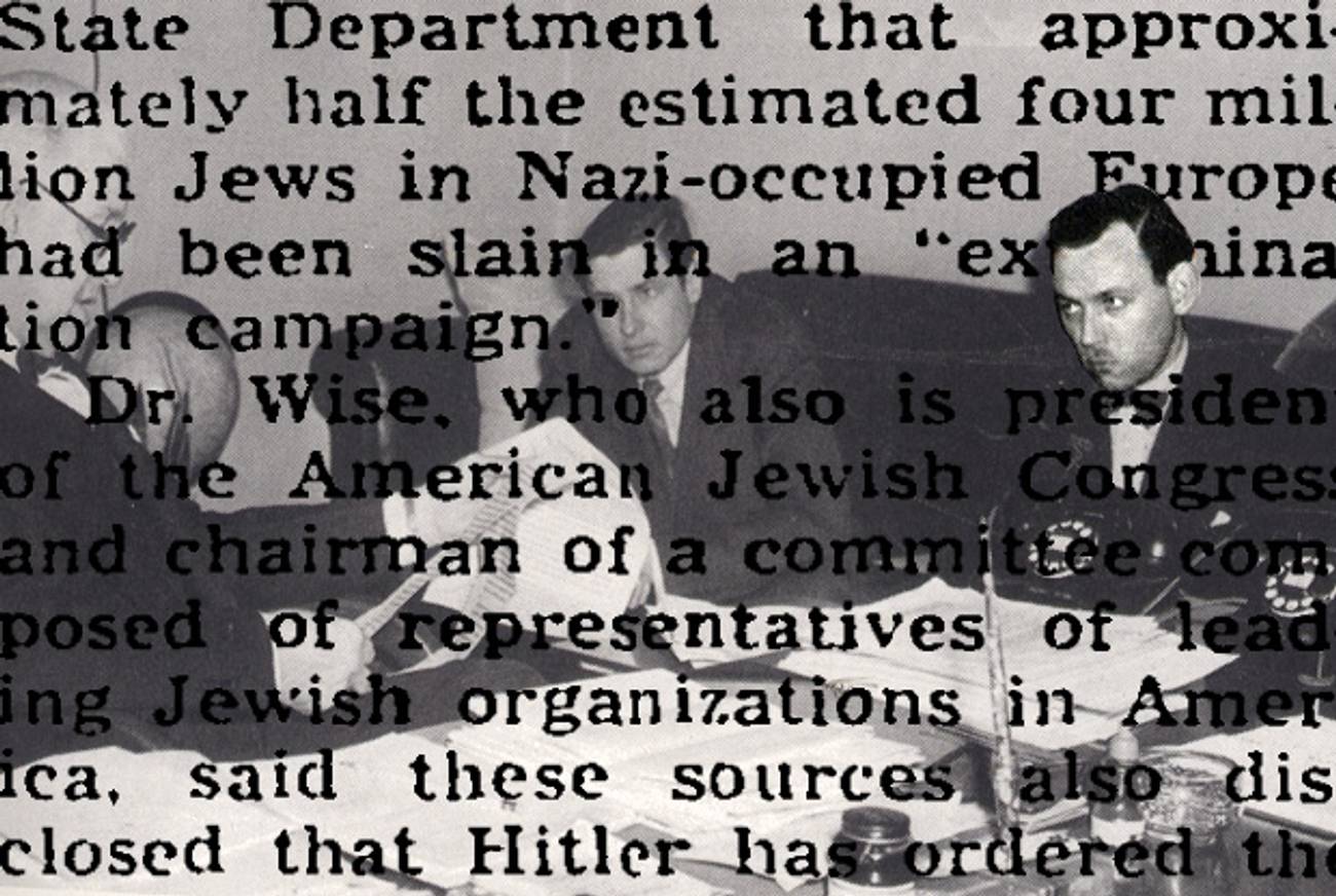 Photoillustration Tablet Magazine. Original photo courtesy of The David S. Wyman Institute for Holocaust Studies. Newspaper clipping Washington Post, 1942.