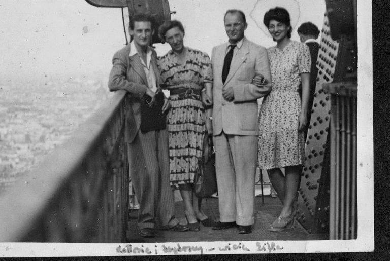 Reunion in postwar Paris: Jan Kott, Maryna Zagórska, Jerzy Zagórski (Catholic poet and translator), and Lidia Kott. During the war, Jan Kott and the Zagórskis were members of the Polish underground. (Courtesy of Michael Kott)