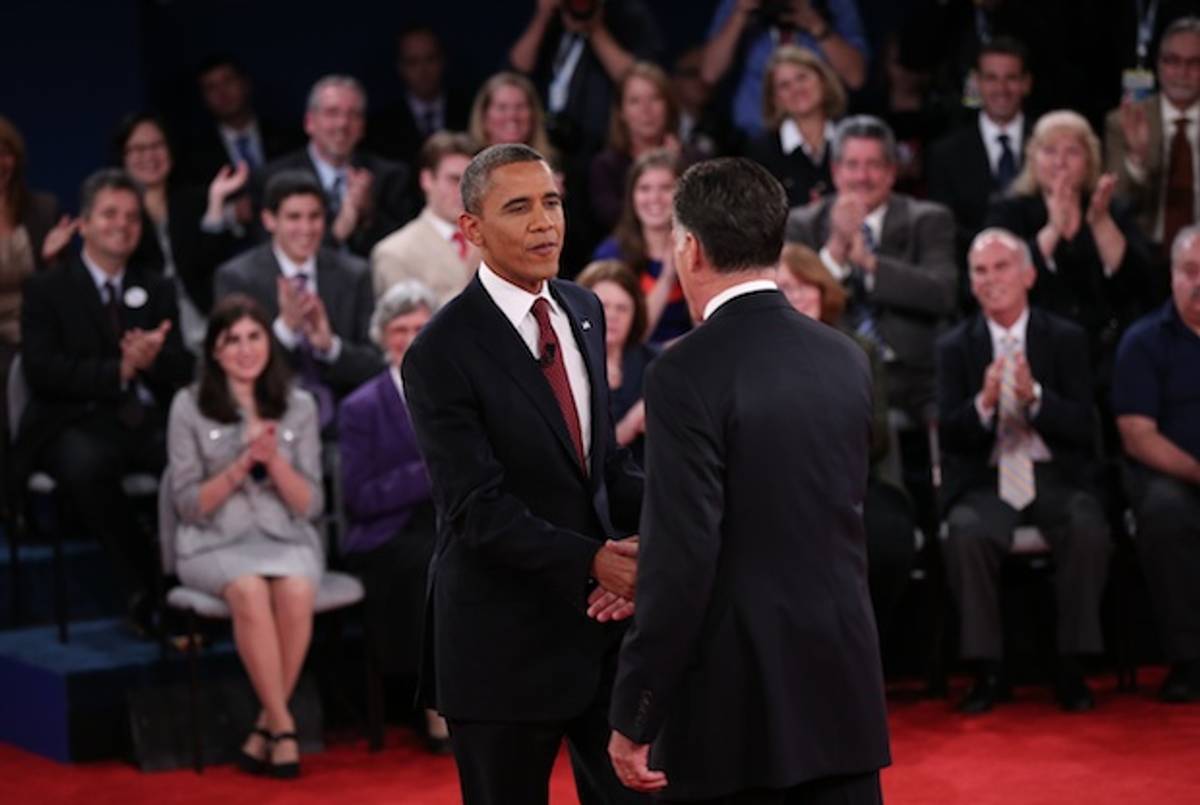 President Barack Obama and Governor Mitt Romney Before Their Debate in Hempstead, NY(Win McNamee, Getty)