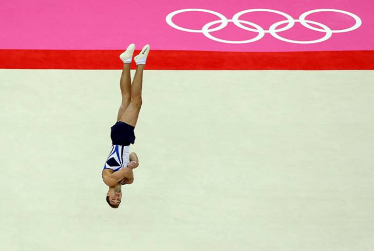 Israeli gymnast Alexander Shatilov competes in the finals of the men's floor exercise at the London 2012 Olympic Games on Aug. 5, 2012.(Quinn Rooney/Getty Images)